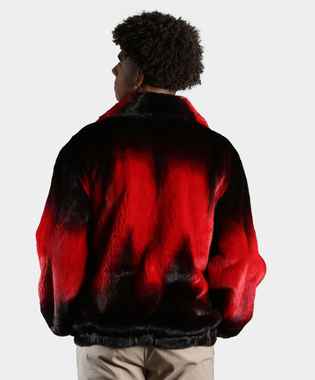 Ombré Red Mink Fur Bomber Jacket