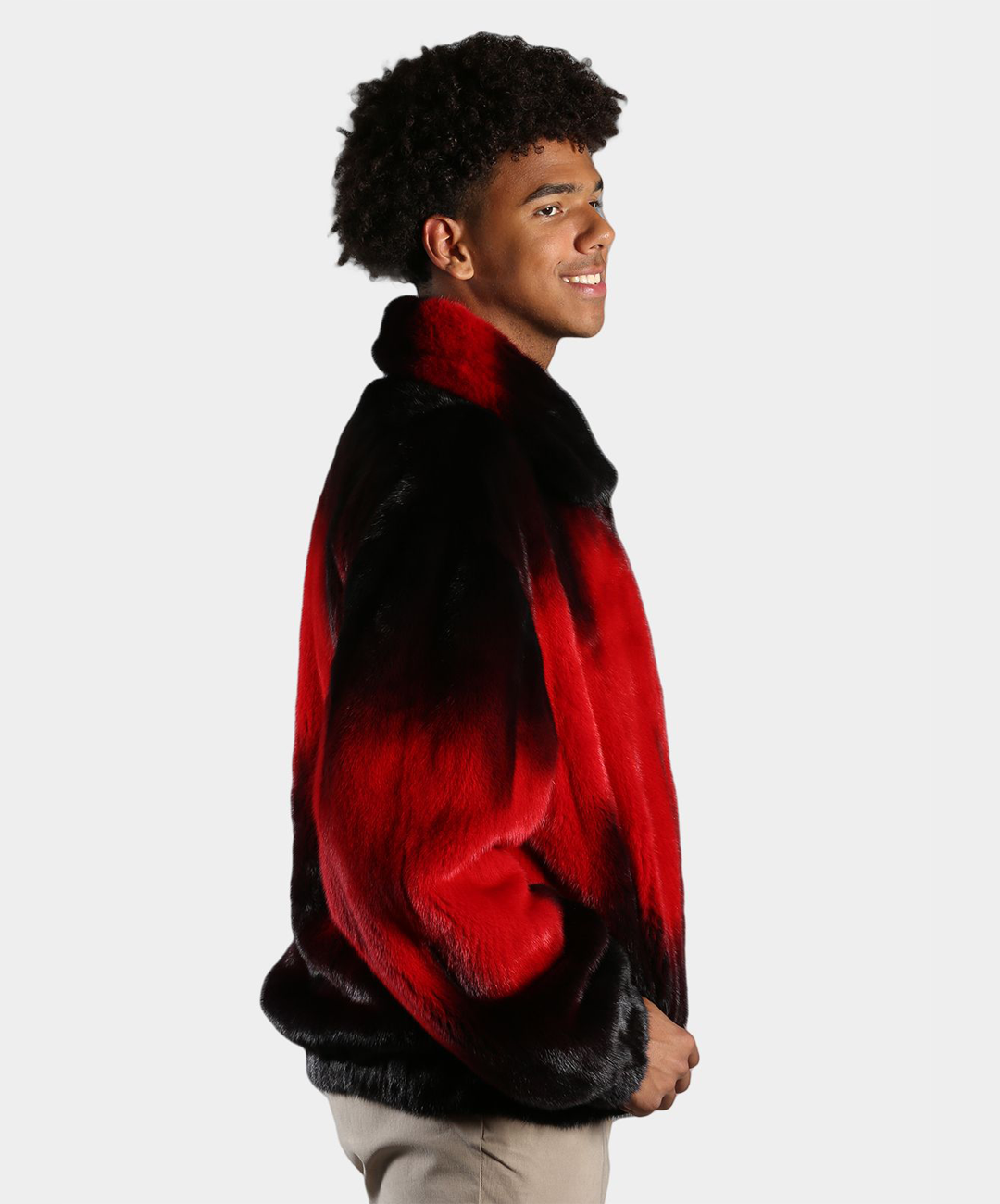 Ombré Red Mink Fur Bomber Jacket