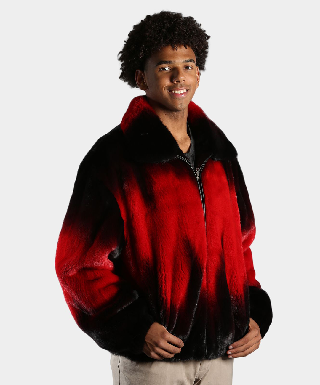 Ombré Red Mink Fur Bomber Jacket