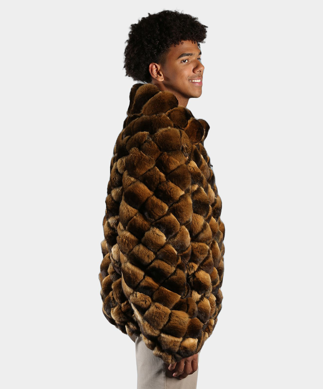 Brown Chinchilla Fur Bubble Jacket