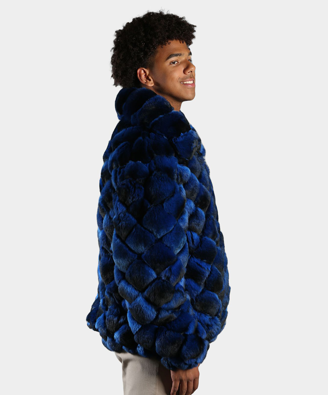 Sapphire Blue Chinchilla Fur Bubble Jacket