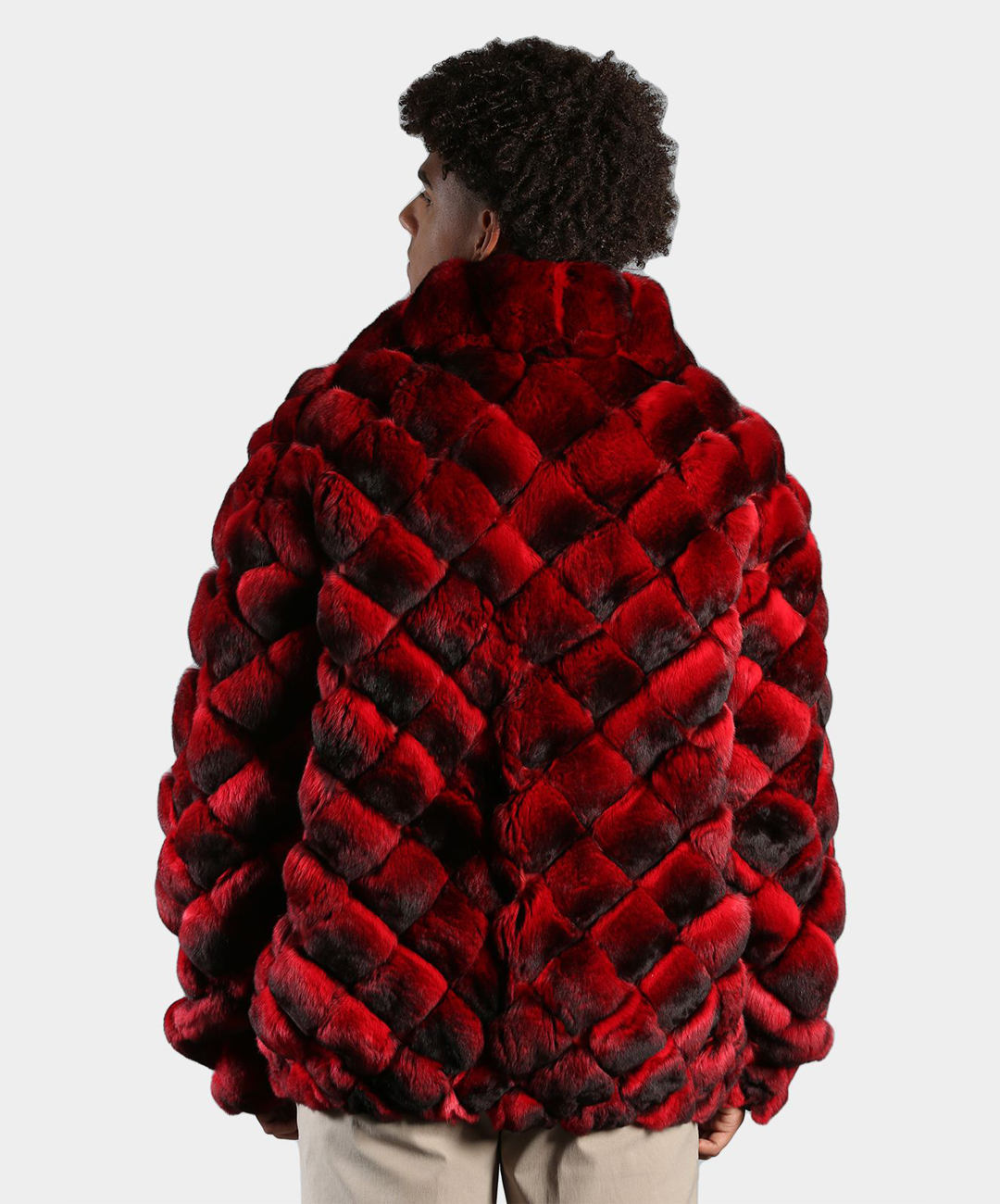 Crimson Chinchilla Fur Bubble Jacket