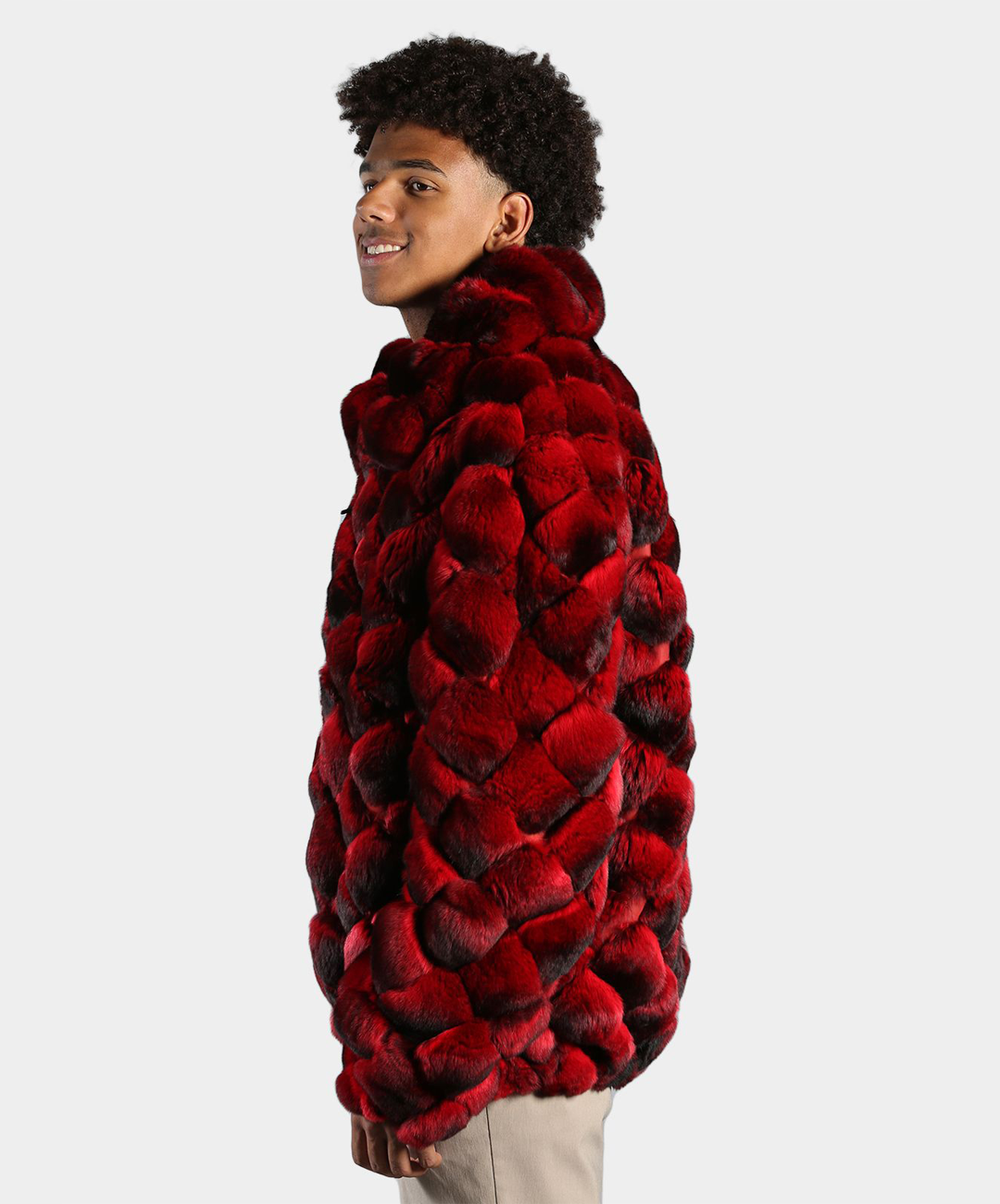 Crimson Chinchilla Fur Bubble Jacket