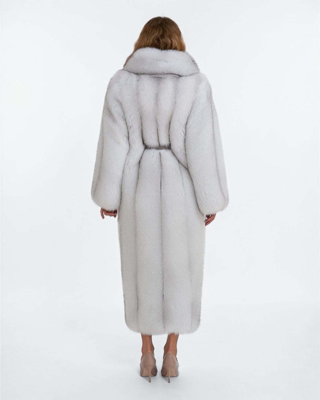 Classic Gray Robed Fox Fur Long Coat