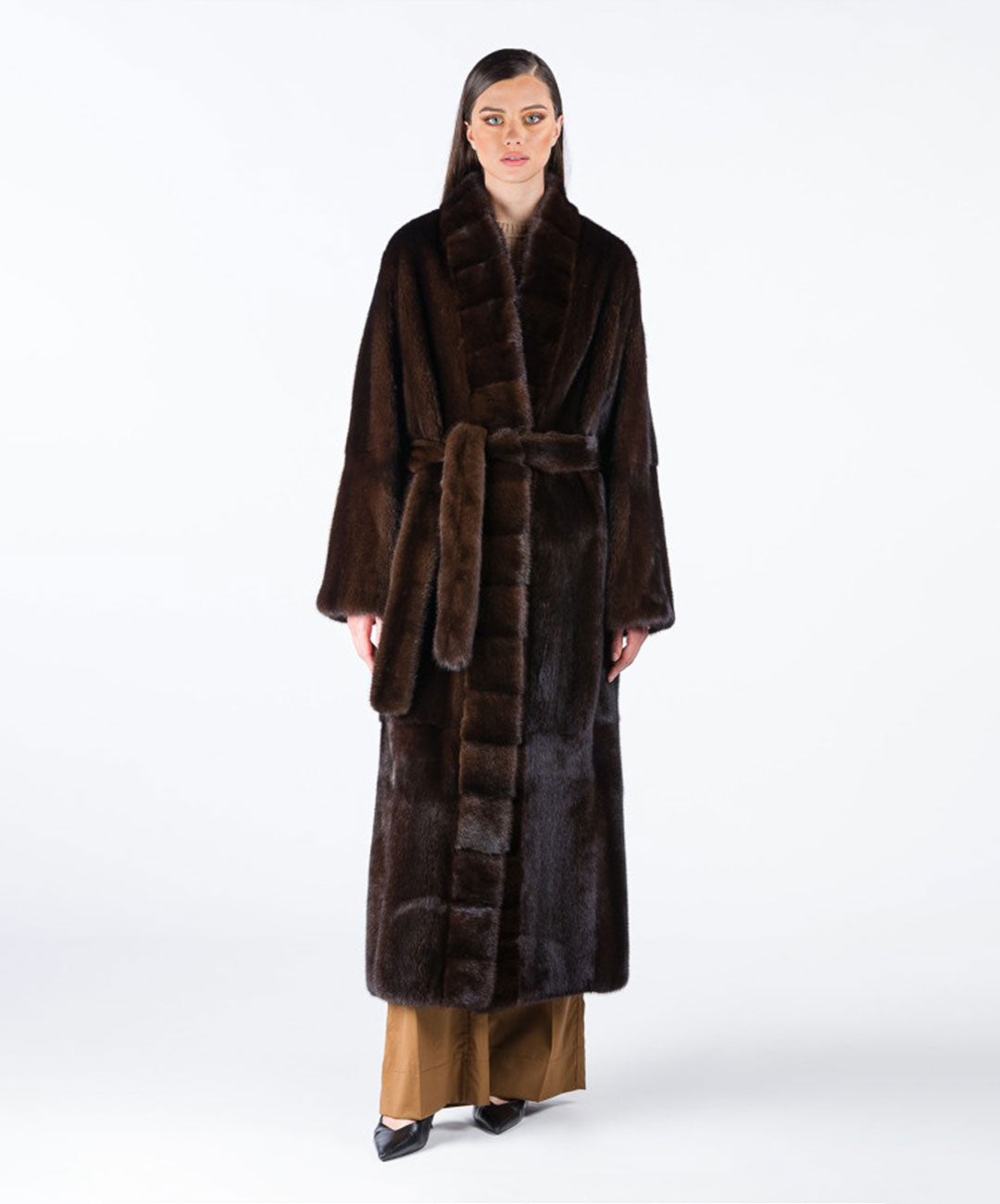 Brown Robe Full-Length Mink Fur Coat