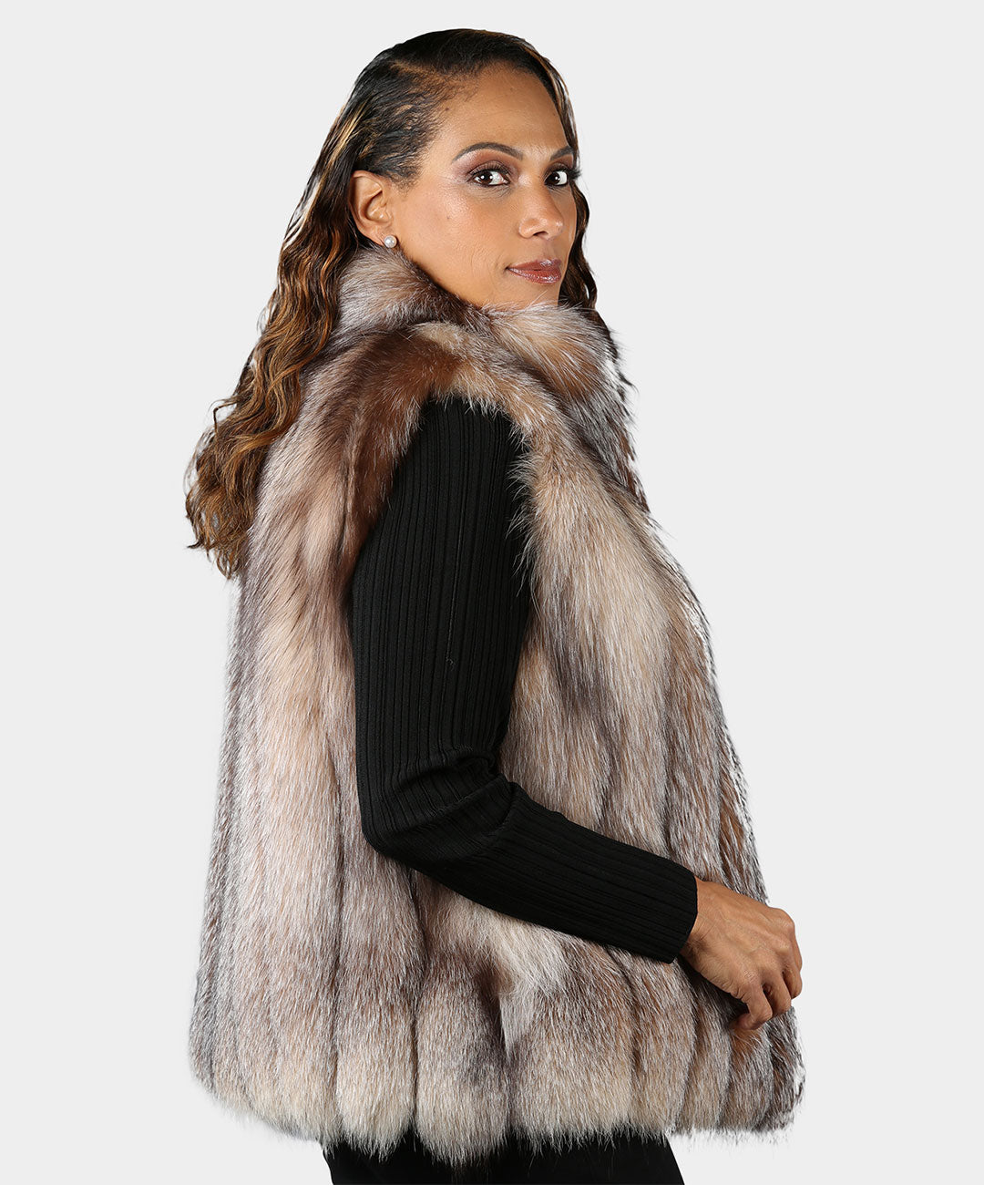 Damenweste aus natürlichem Kristallfuchspelz