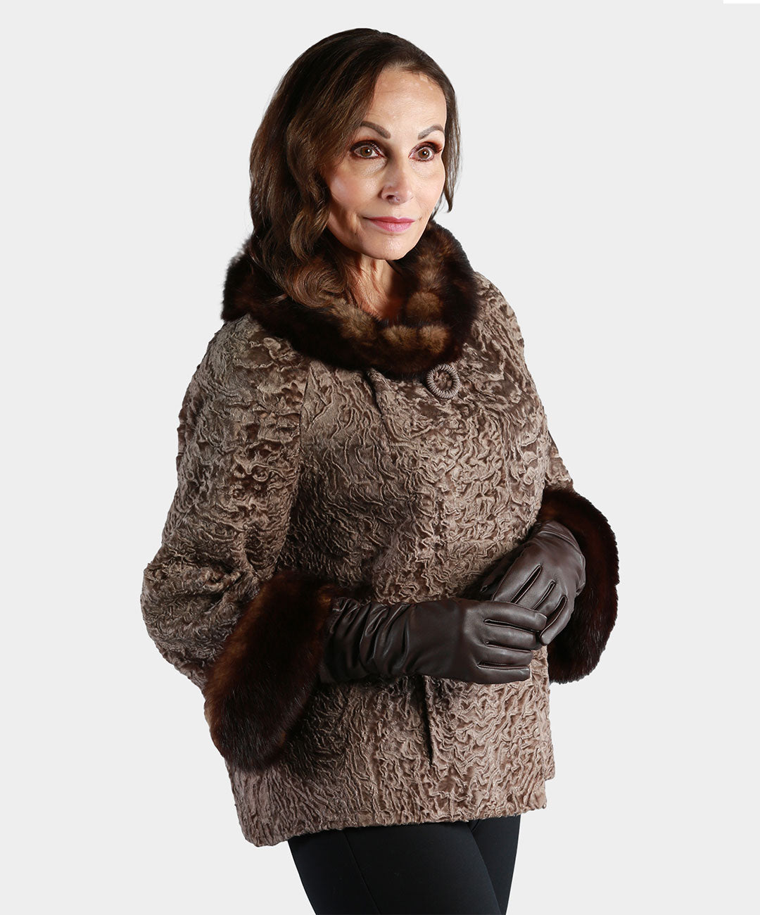 Women's Taupe Broadtail Swakara Fur Jacket