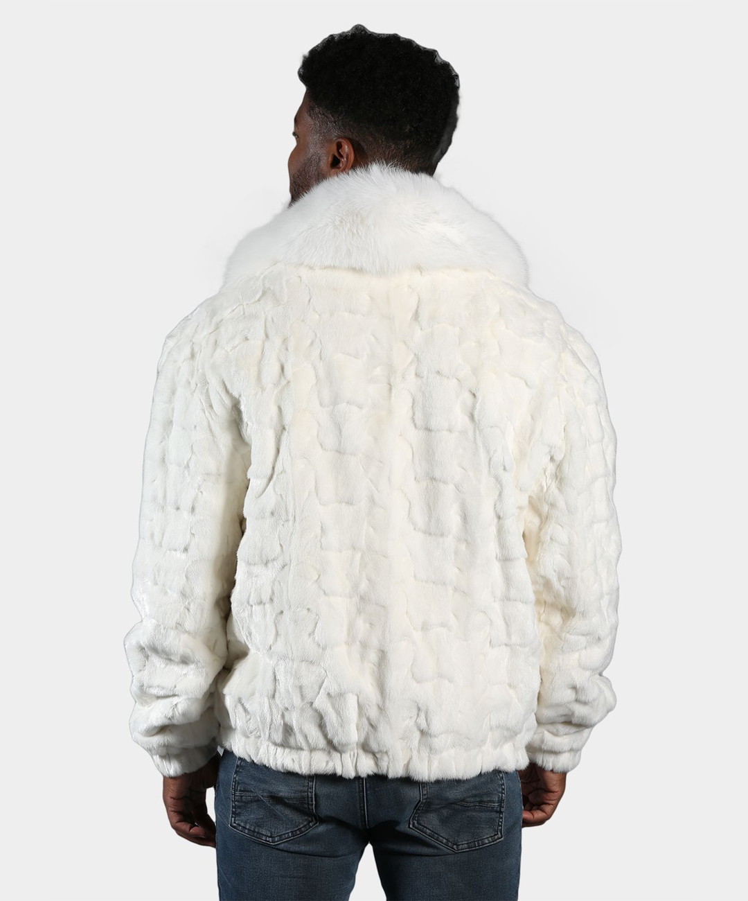 Cross White Mink Fur Bomber Jacket with Fox Collar