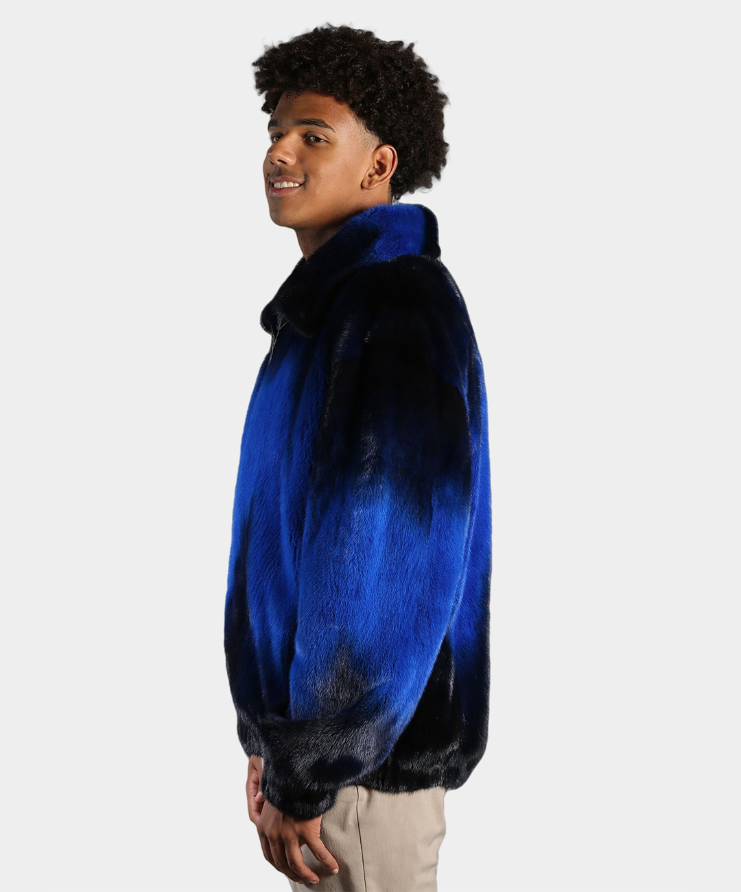 Ombré Blue Mink Fur Bomber Jacket