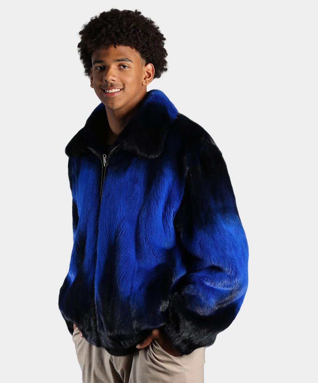 Ombré Blue Mink Fur Bomber Jacket
