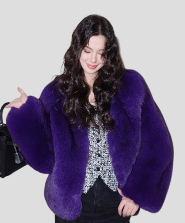 Braun gefärbte Silberfuchspelzjacke für Damen