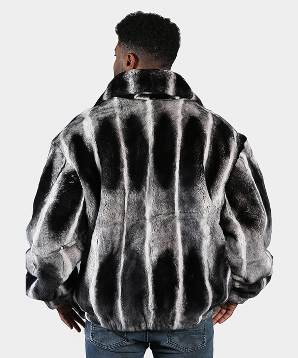 ‘Chinchilla Dyed’ Rex Rabbit Bomber Fur Jacket