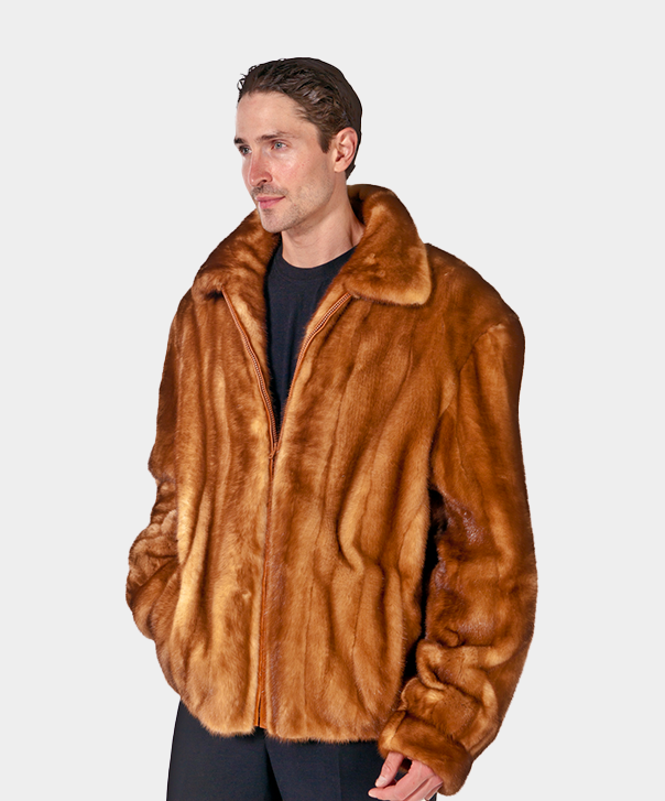 Whiskey Mink Fur Bomber Jacket