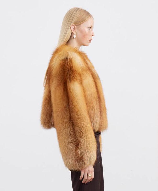 Short Natural Red Fox Fur Jacket