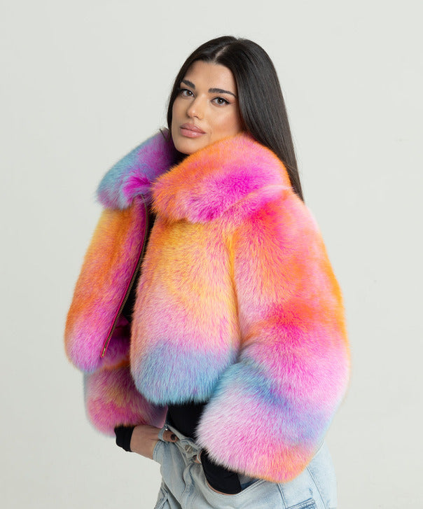 Braun gefärbte Silberfuchspelzjacke für Damen