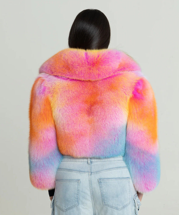 Braun gefärbte Silberfuchspelzjacke für Damen