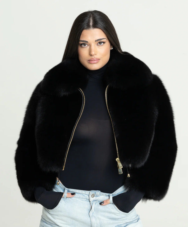 Braun gefärbte Silberfuchspelzjacke für Damen