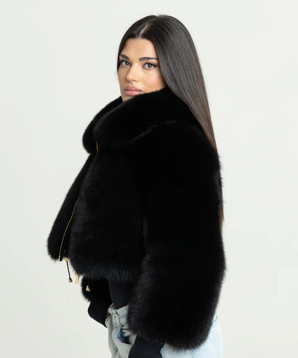 Braun gefärbte Silberfuchspelzjacke für Damen