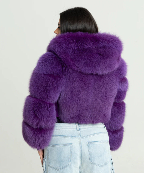 Braun gefärbte Silberfuchspelzjacke für Damen