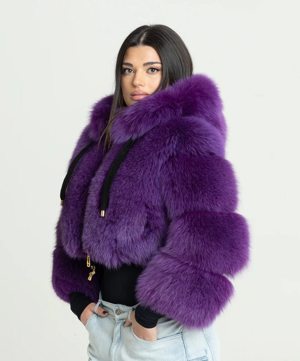 Braun gefärbte Silberfuchspelzjacke für Damen