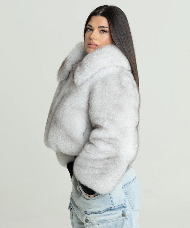 Braun gefärbte Silberfuchspelzjacke für Damen