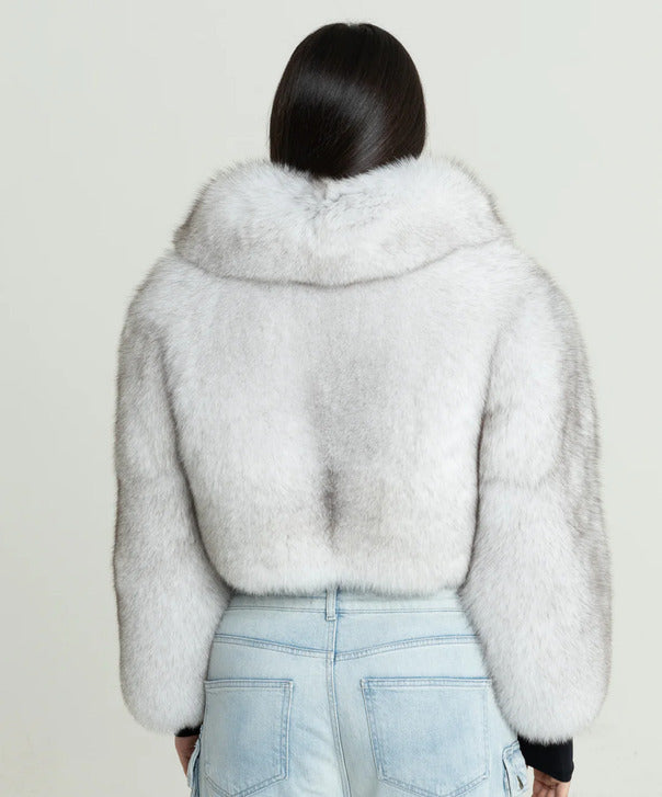 Braun gefärbte Silberfuchspelzjacke für Damen