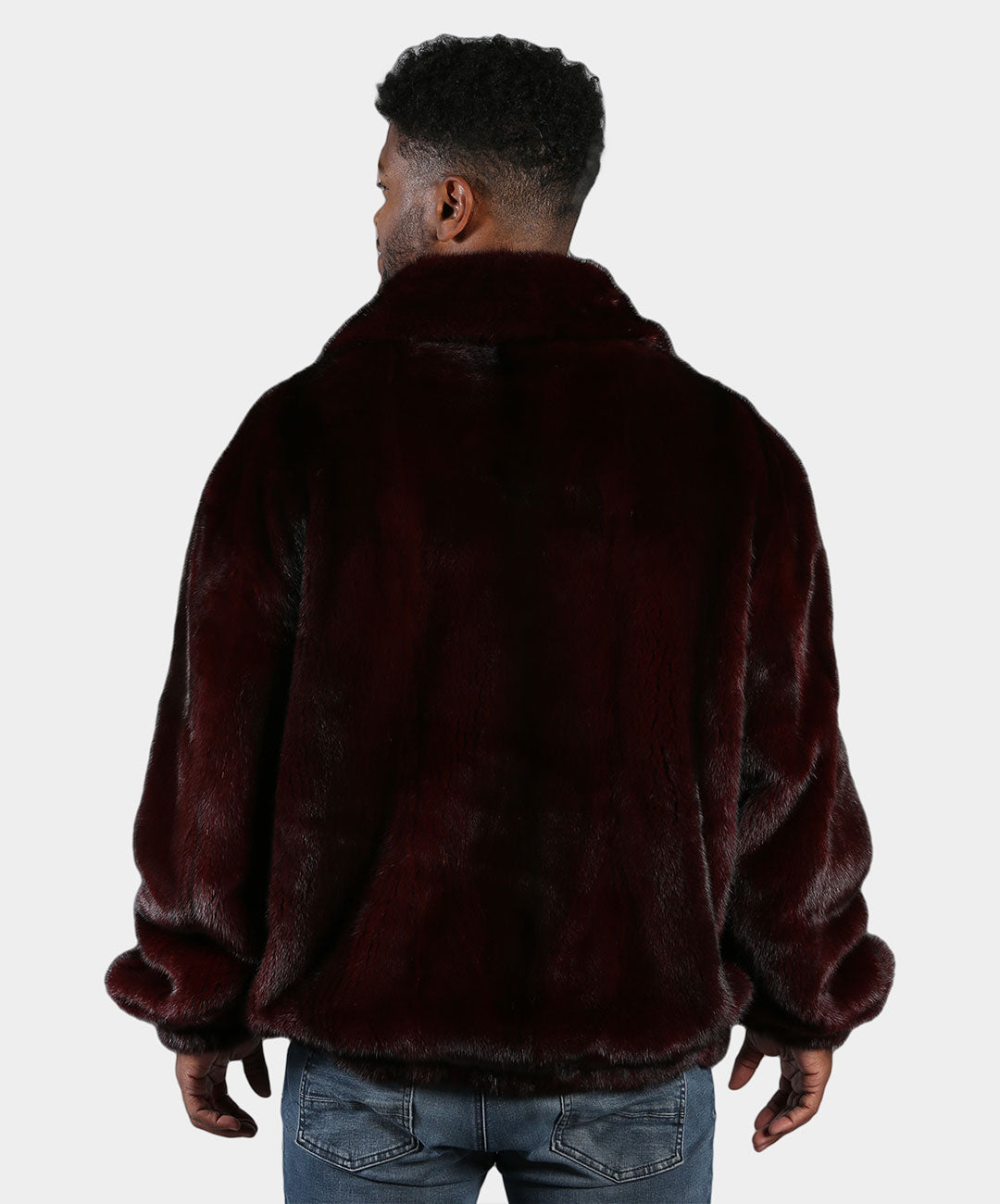 Burgundy Mink Fur Bomber Jacket