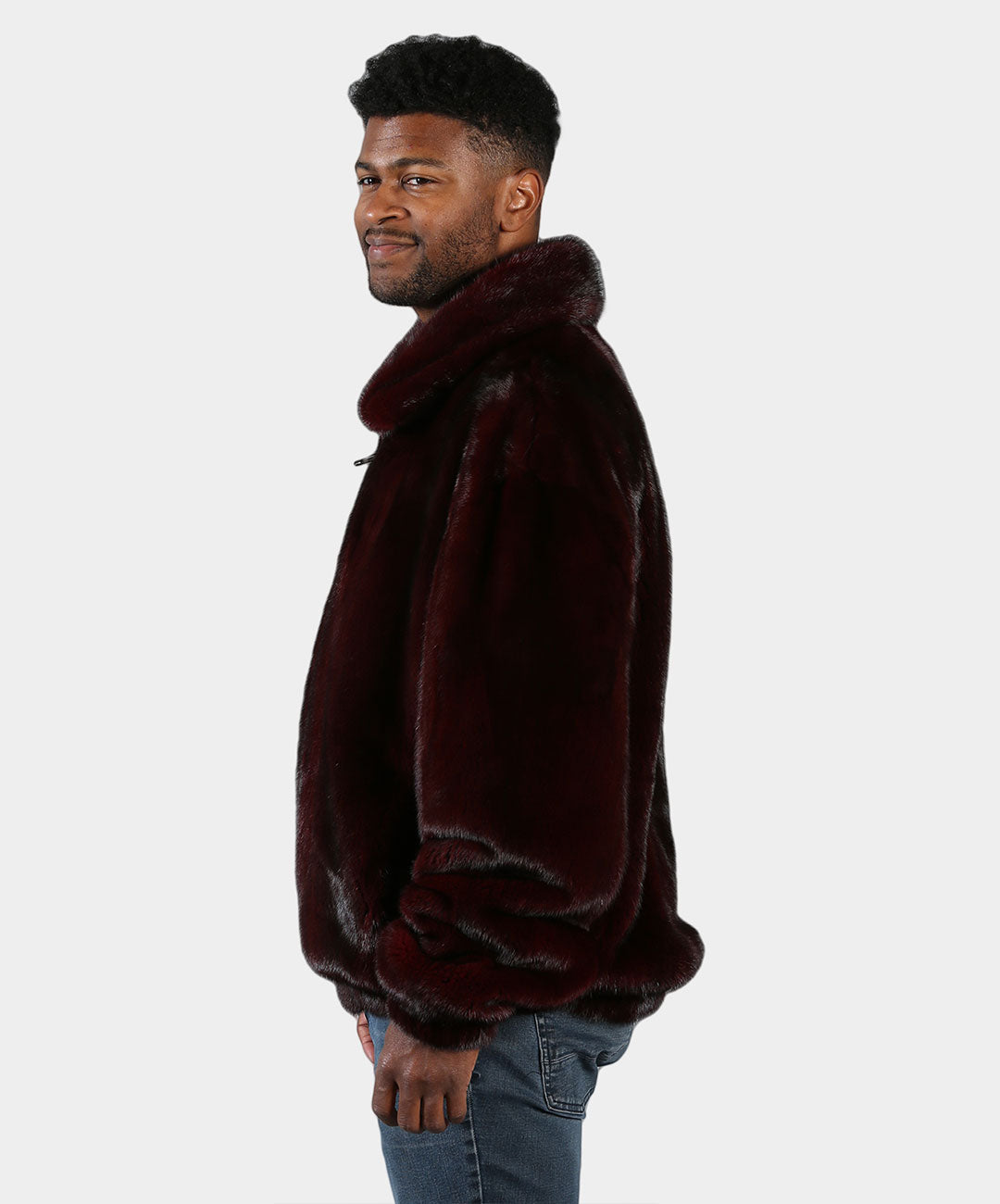 Burgundy Mink Fur Bomber Jacket