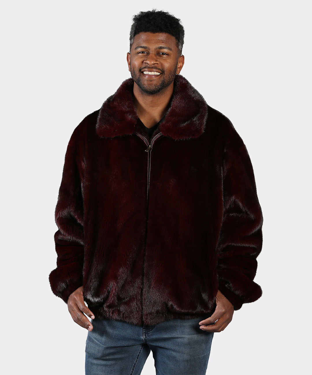 Burgundy Mink Fur Bomber Jacket