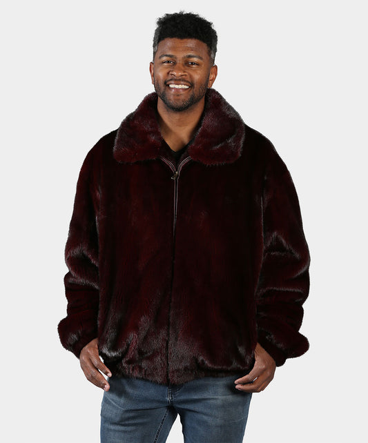 Burgundy Mink Fur Bomber Jacket