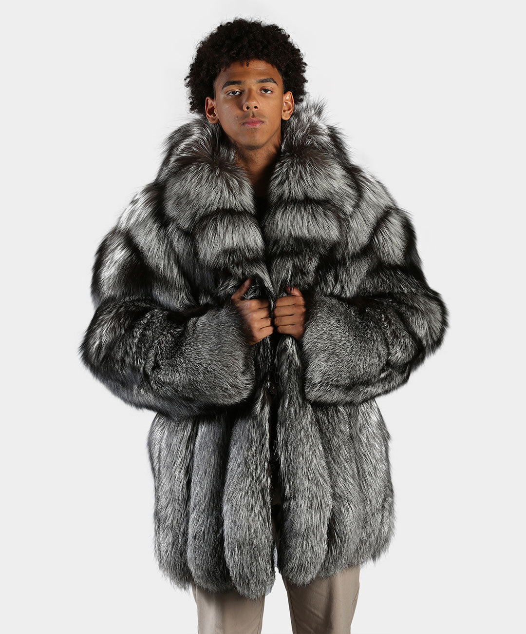3/4 Length Silver Fox Fur Coat