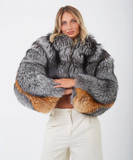 Tri-Color Fox Fur Jacket