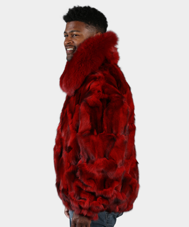 'Red' Sectioned Fox Fur Bomber Jacket