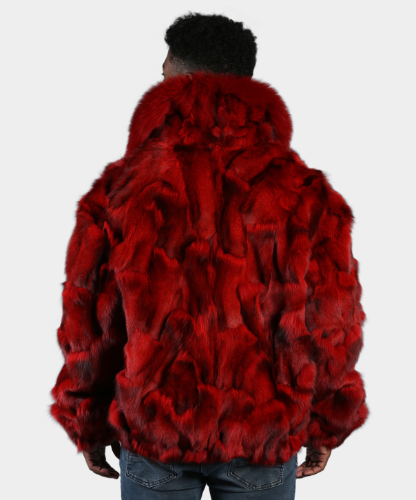 'Red' Sectioned Fox Fur Bomber Jacket