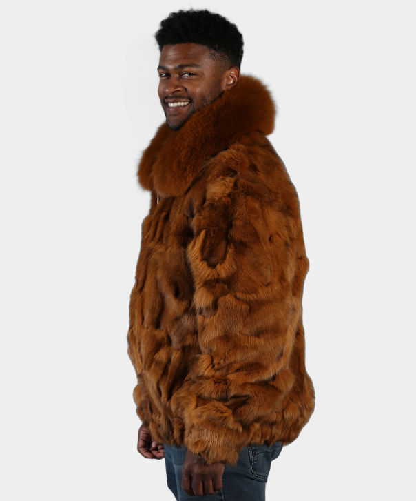 'Whiskey' Sectioned Fox Fur Bomber Jacket