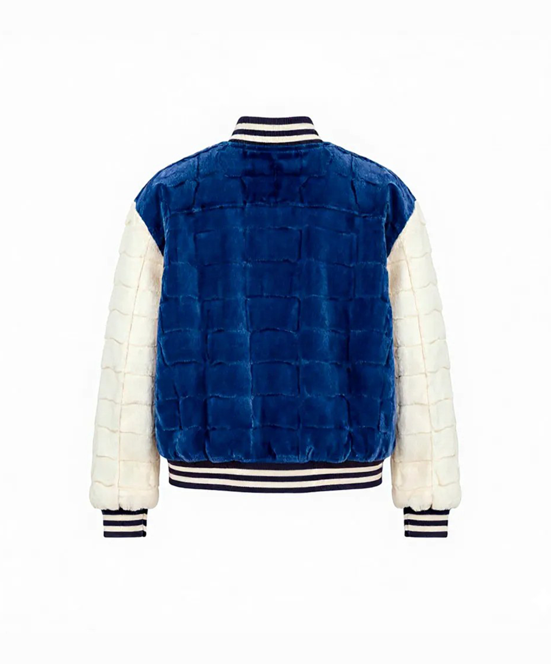 Royal Blue Diamond Cut Mink Fur Baseball Jacket