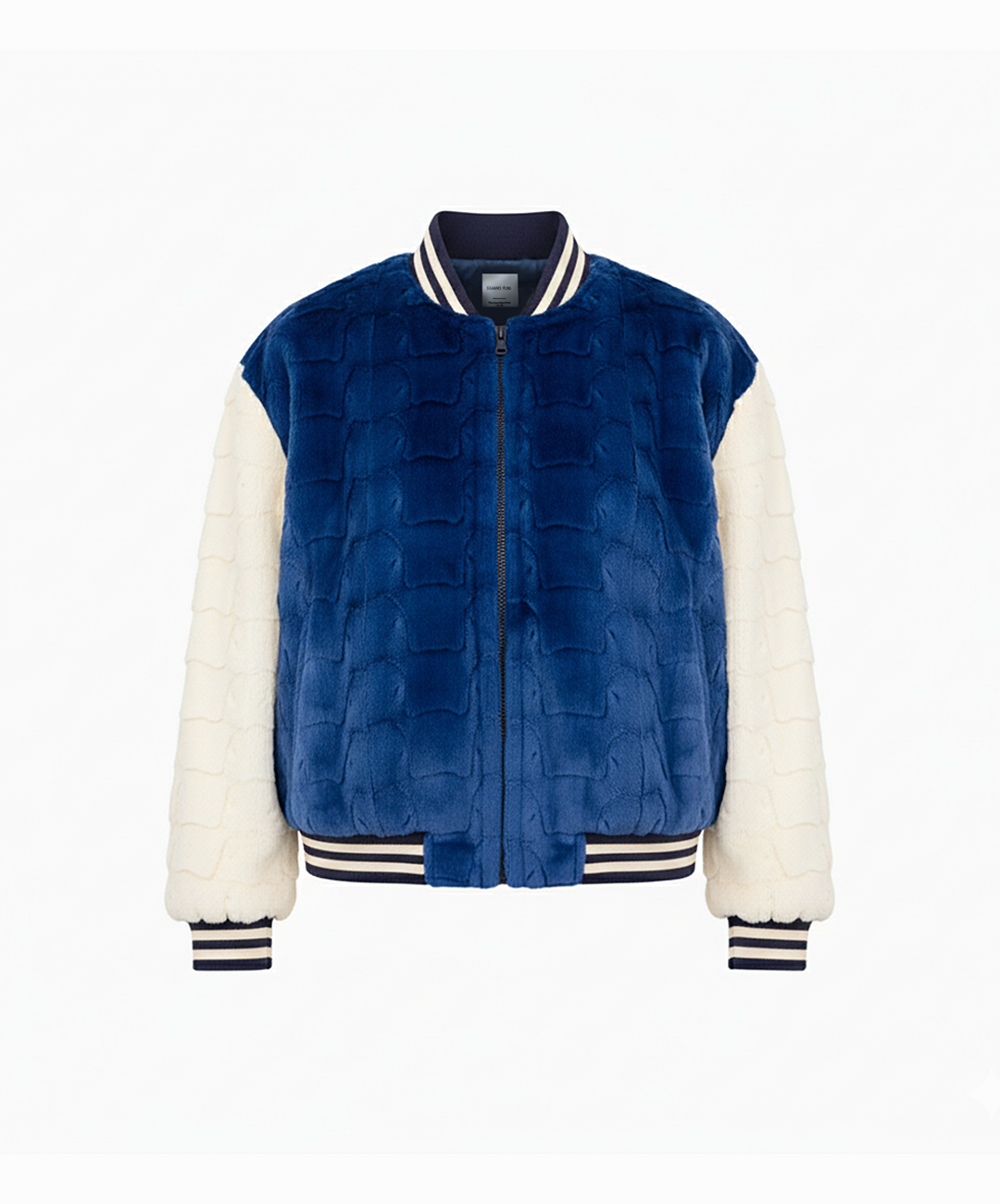 Royal Blue Diamond Cut Mink Fur Baseball Jacket