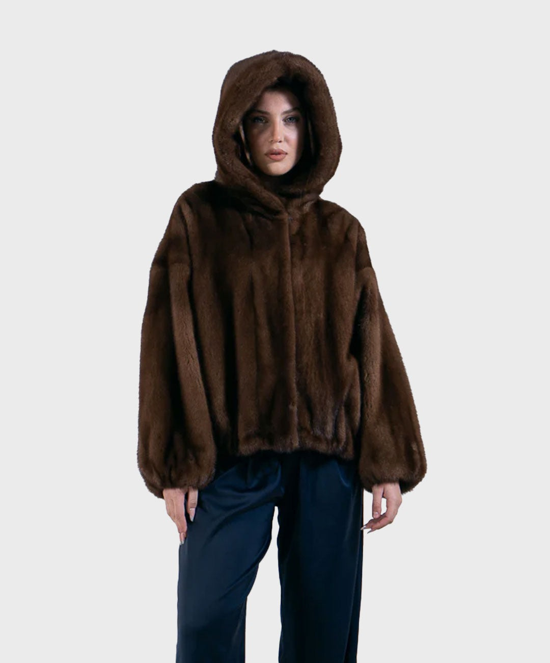 ‘Brown’ Hooded Mink Fur Jacket