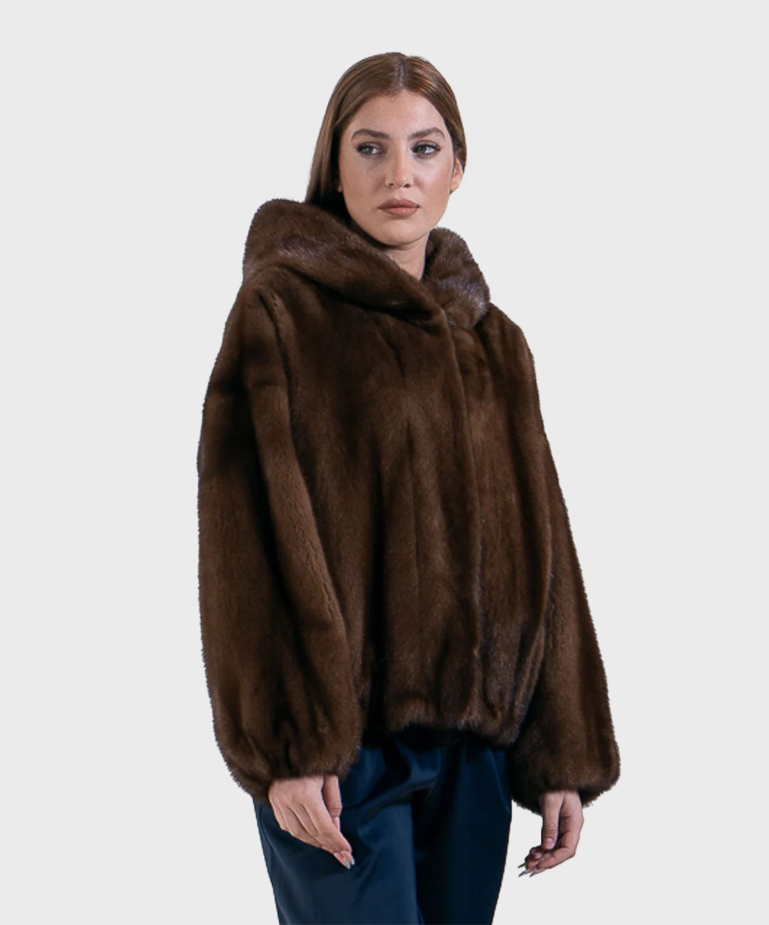 ‘Brown’ Hooded Mink Fur Jacket