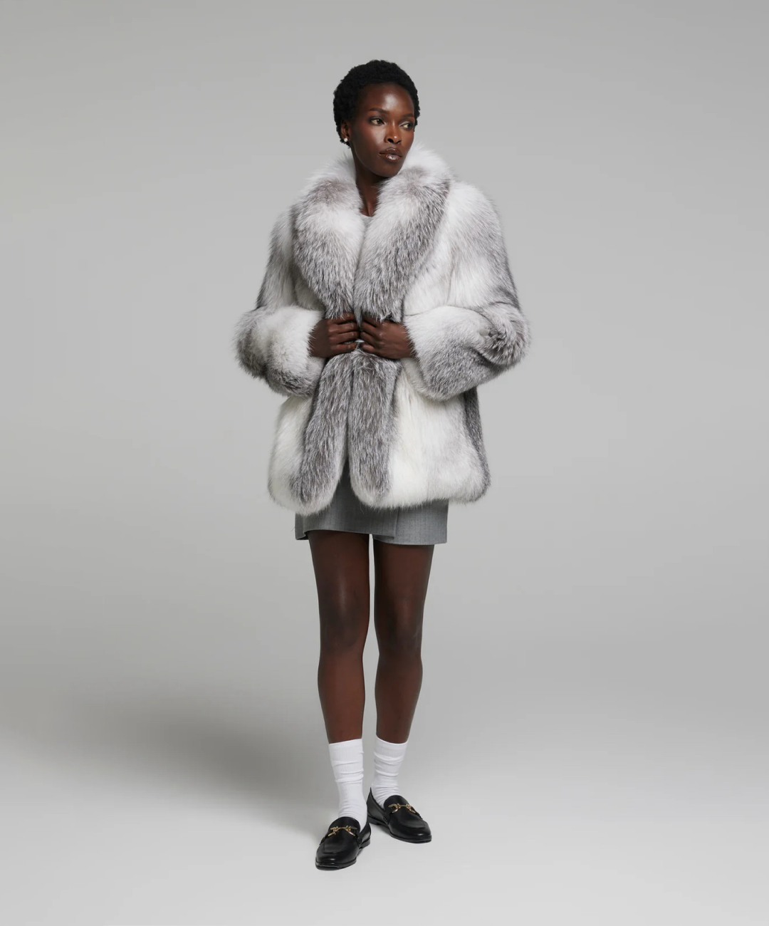 Damen Winter Noir Fuchspelzmantel