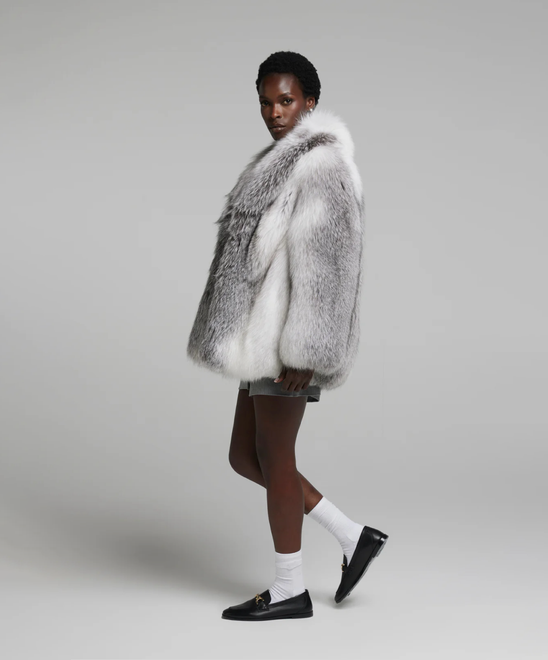 Damen Winter Noir Fuchspelzmantel
