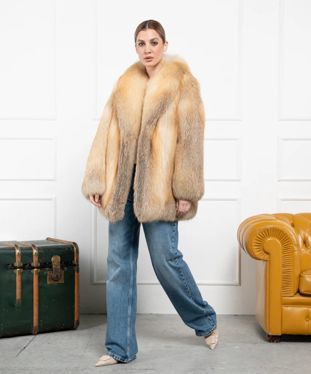 Damen Winter Noir Fuchspelzmantel