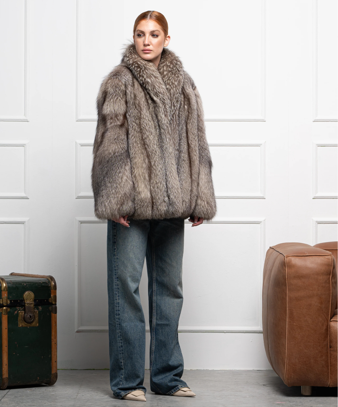 Damen Winter Noir Fuchspelzmantel