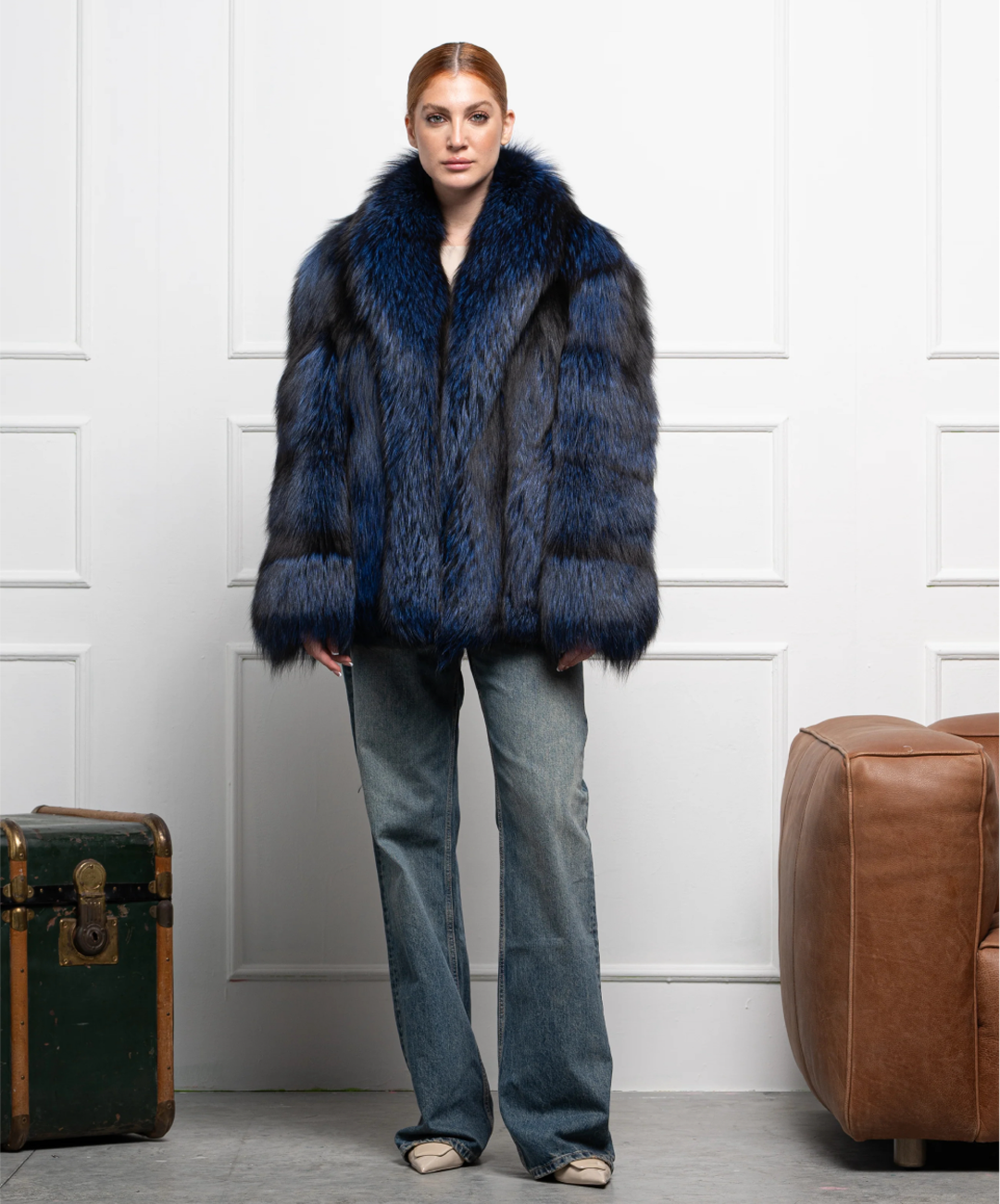 Damen Winter Noir Fuchspelzmantel
