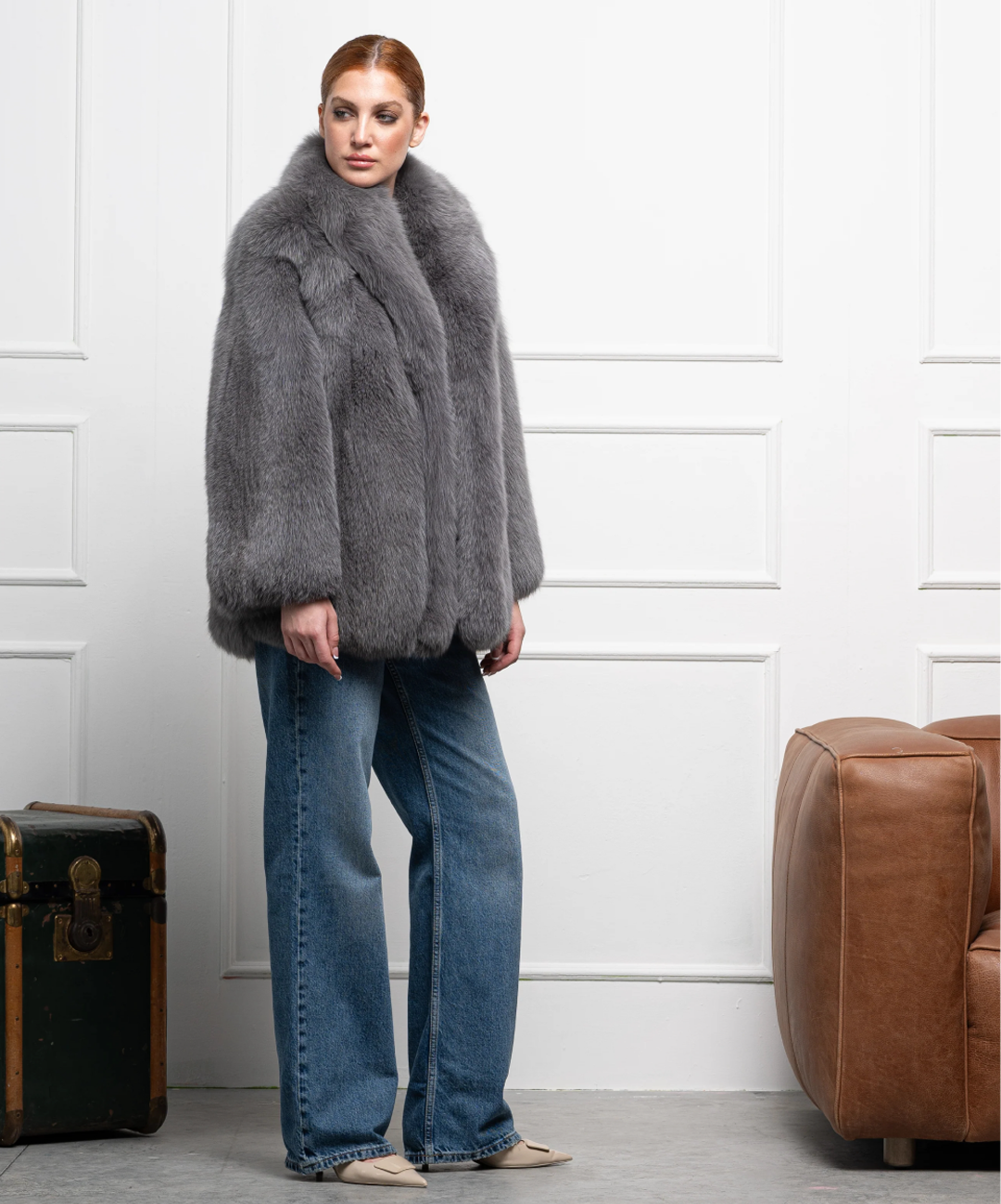 Damen Winter Noir Fuchspelzmantel