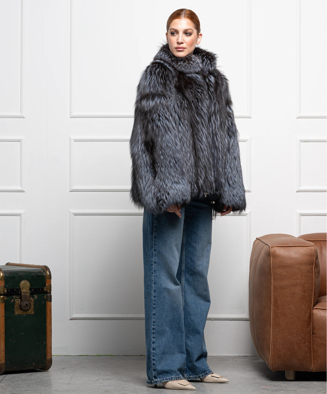 Damen Winter Noir Fuchspelzmantel