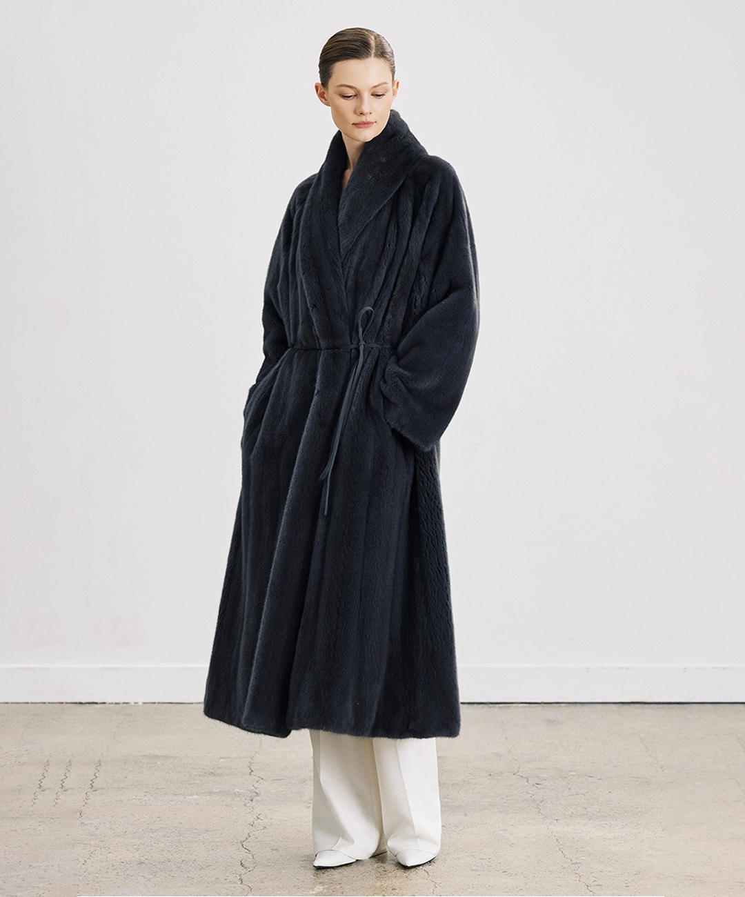 Midnight Blue Full-Length Mink Fur Coat