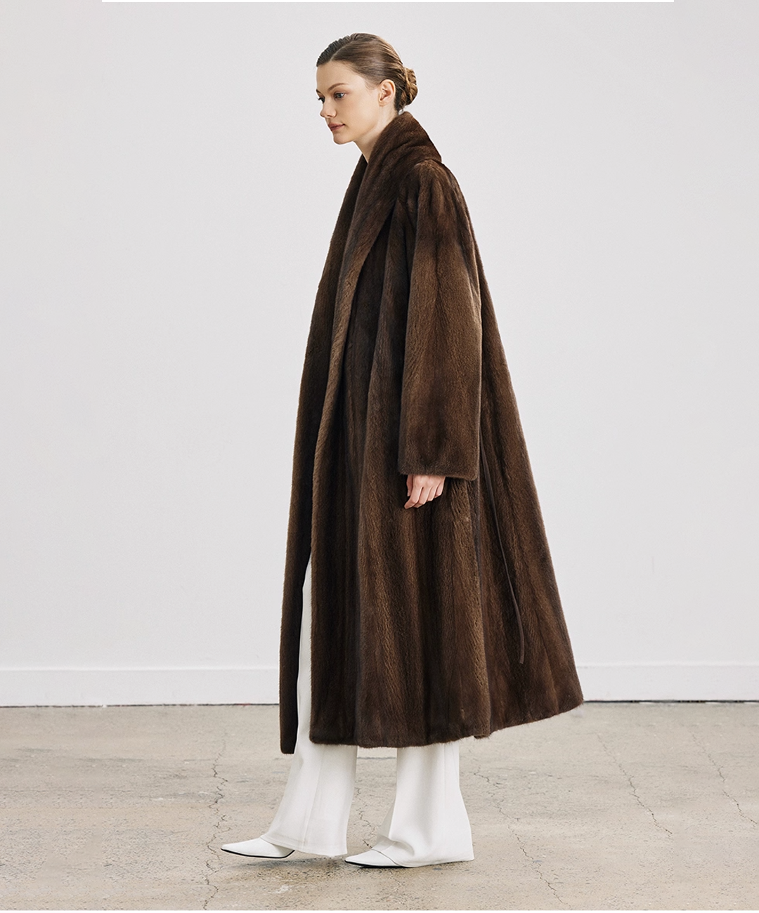 Mahogany Brown Full-Length Mink Fur Robe Coat