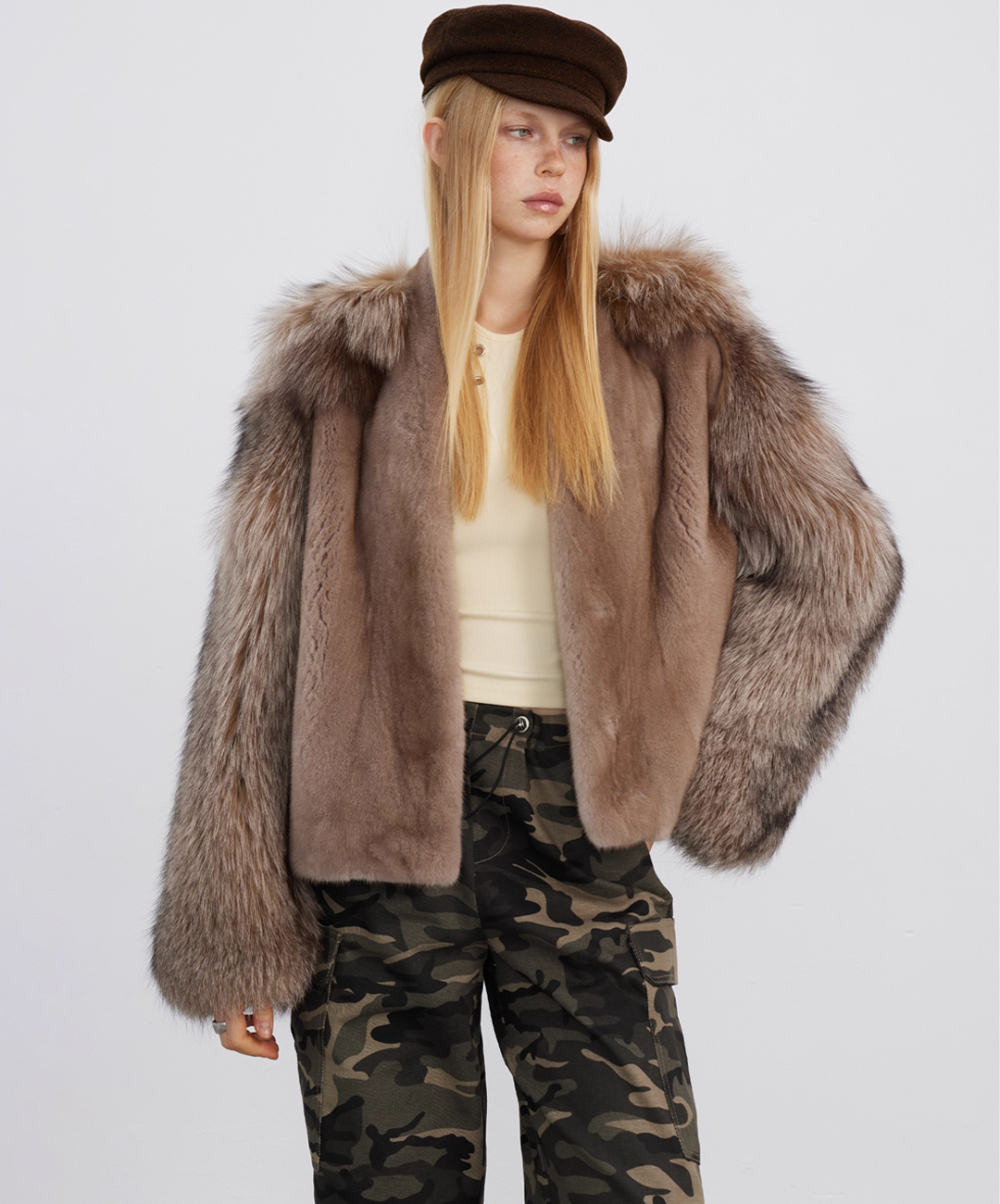 Coffee Fox & Brown Mink Fur Jacket