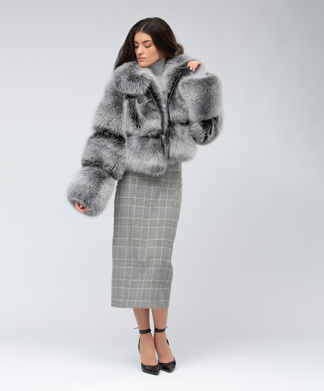 Damen Winter Noir Fuchspelzmantel